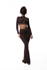 DRAPED MAXI SKIRT DARK CHOCOLATE